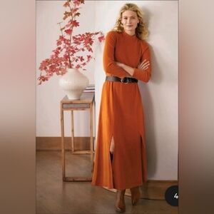 Soft Surroundings Marsilia Maxi Fleece Sweater Dress XL Mock Neck Slit Lagenlook